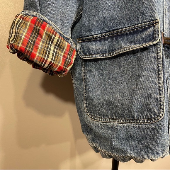 Vintage Liz Claiborne Toggle Heavy Plaid Lined 100% Cotton Jean Jacket Coat Sz M - Picture 5 of 16